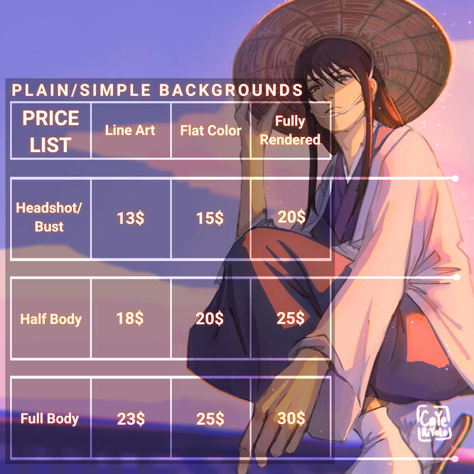 PLAIN/SIMPLE BACKGROUNDS PRICE LIST
